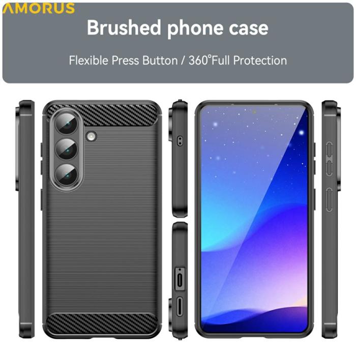 Amorus - Amorus Mobilskal för Samsung Galaxy S26 Kolfiber Textur Skydd - Svart