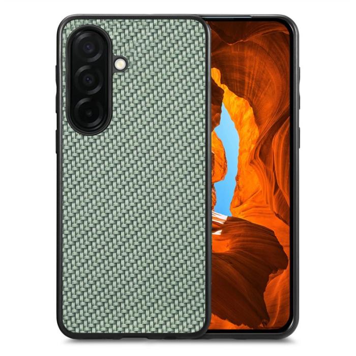 OEM - Mobilskal för Samsung Galaxy S26 Kolfiberstruktur Konstläder + PC + TPU - Grön
