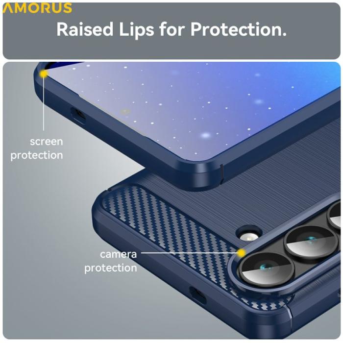 Amorus - Amorus Mobilskal för Samsung Galaxy S26 Kolfiberstruktur Skydd - Blå