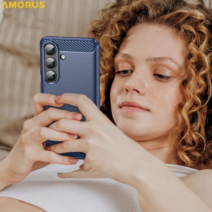 Amorus - Amorus Mobilskal för Samsung Galaxy S26 Kolfiberstruktur Skydd - Blå