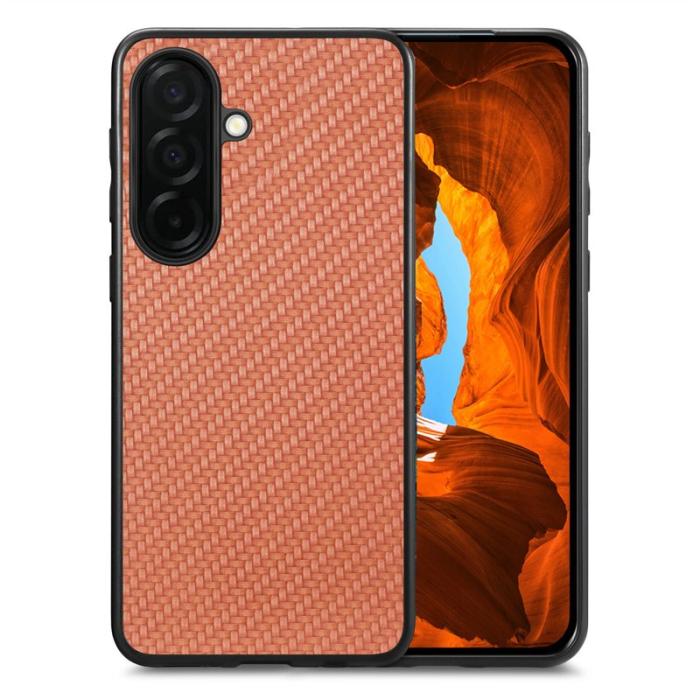 OEM - Mobilskal för Samsung Galaxy S26 Kolfibertextur Konstläder + PC + TPU - Brun