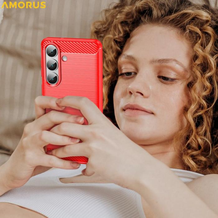 Amorus - Amorus Mobilskal för Samsung Galaxy S26 Kolfibertextur Skydd - Röd