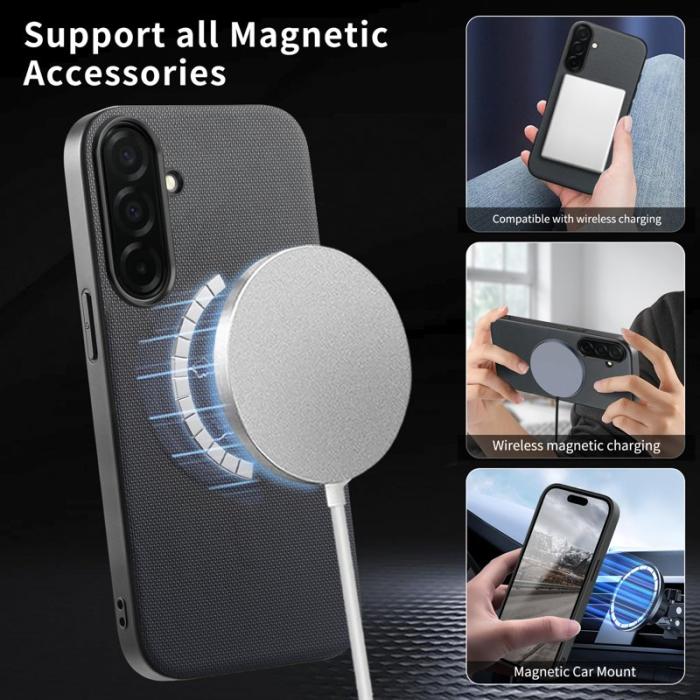 OEM - Mobilskal för Samsung Galaxy S26 Magnetiskt Äkta läder + PC + TPU - Grå