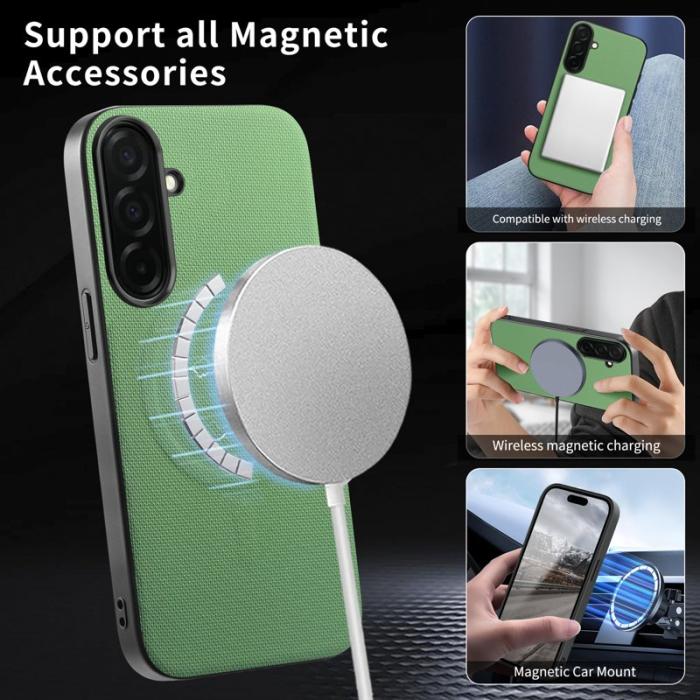 OEM - Mobilskal för Samsung Galaxy S26 Magnetiskt Äkta läder + PC + TPU - Grön