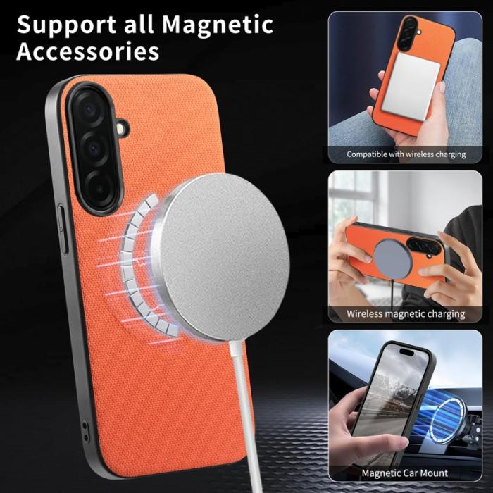 OEM - Mobilskal för Samsung Galaxy S26 Magnetiskt Äkta läder + PC + TPU - Orange
