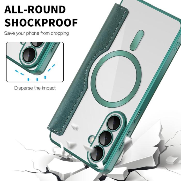 OEM - Mobilskal för Samsung Galaxy S26 Magnetiskt Äkta läder RFID - Mörkgrön