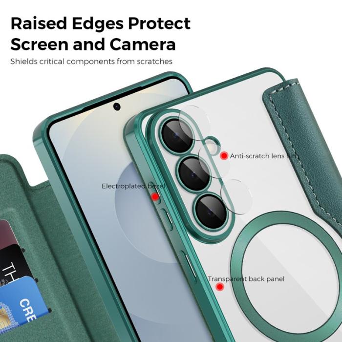 OEM - Mobilskal för Samsung Galaxy S26 Magnetiskt Äkta läder RFID - Mörkgrön