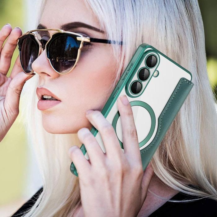 OEM - Mobilskal för Samsung Galaxy S26 Magnetiskt Äkta läder RFID - Mörkgrön