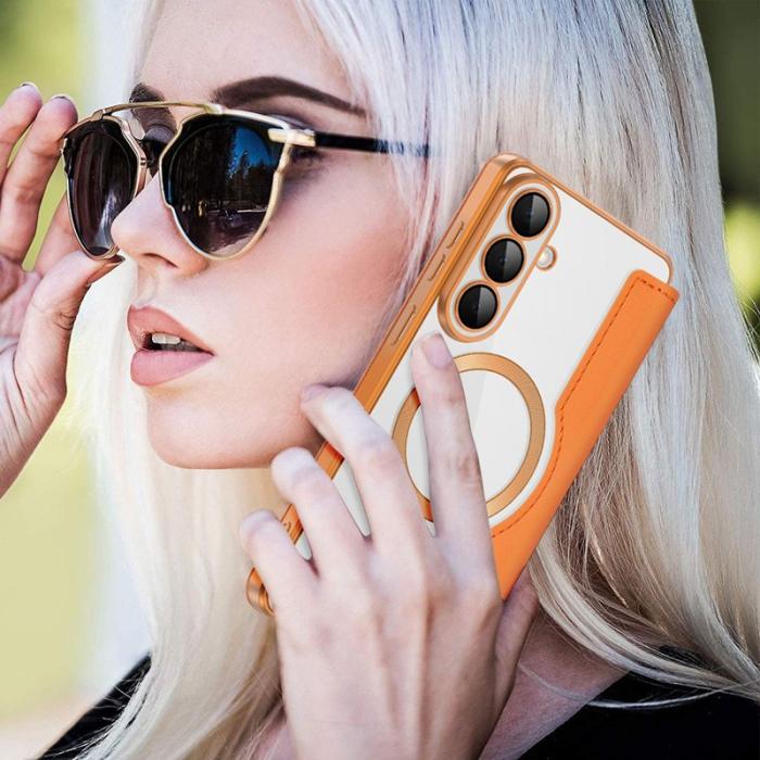 OEM - Mobilskal för Samsung Galaxy S26 Magnetiskt Äkta läder RFID - Orange