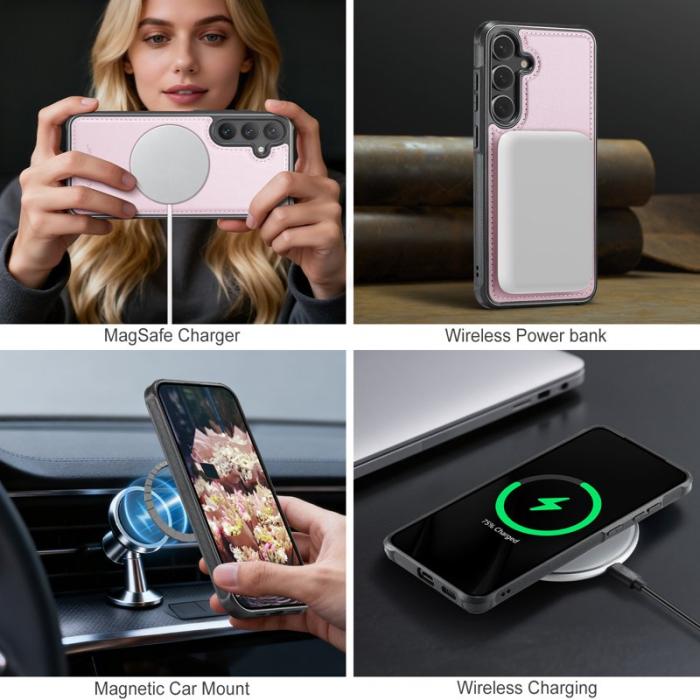 JEEHOOD - JEEHOOD Mobilskal för Samsung Galaxy S26 Magnetiskt Äkta läder - Rosa