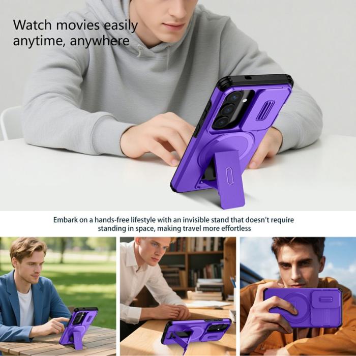 WANLONFENG - WANLONFENG Mobilskal för Samsung Galaxy S26 Magnetiskt Kickstand PC + TPU - Lila