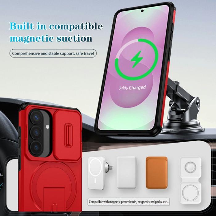 OEM - Mobilskal för Samsung Galaxy S26 Magnetiskt Kickstand PC + TPU - Röd