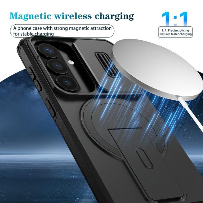 WANLONFENG - WANLONFENG Mobilskal för Samsung Galaxy S26 Magnetiskt Kickstand Plast - Svart