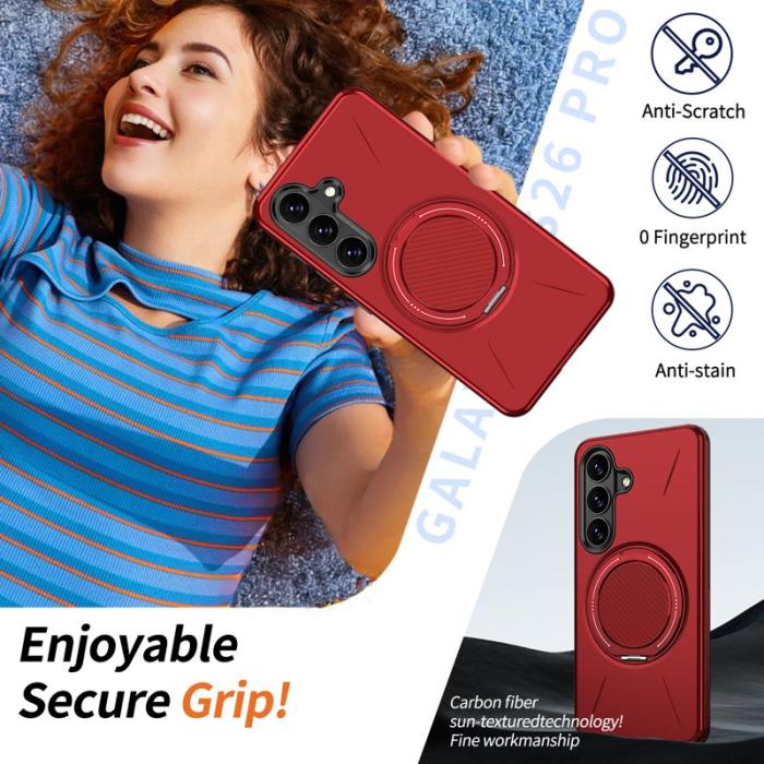 OEM - Mobilskal för Samsung Galaxy S26 Magnetiskt Kickstand TPU + PC - Röd