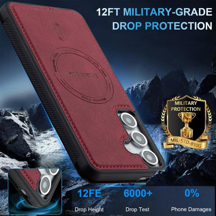 LC.imeeke - LC.IMEEKE Mobilskal för Samsung Galaxy S26 Magnetiskt PU läder PC + TPU - Röd