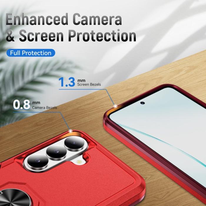 OEM - Mobilskal för Samsung Galaxy S26 Militärklass Ring Kickstand PC + TPU - Röd