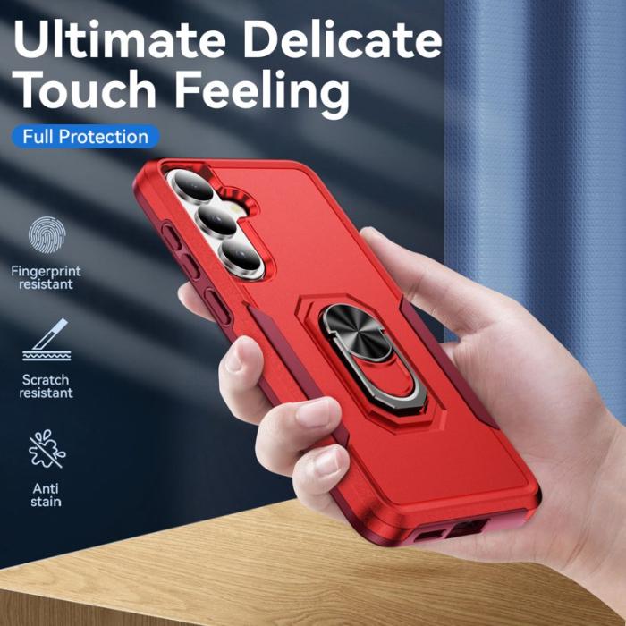OEM - Mobilskal för Samsung Galaxy S26 Militärklass Ring Kickstand PC + TPU - Röd
