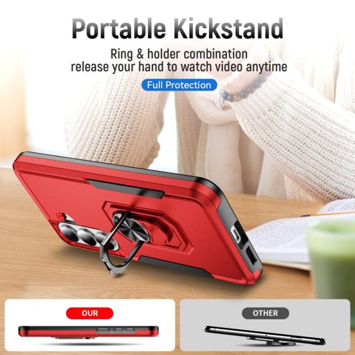 OEM - Mobilskal för Samsung Galaxy S26 Militärklass Ring Kickstand Plast Röd och Svart