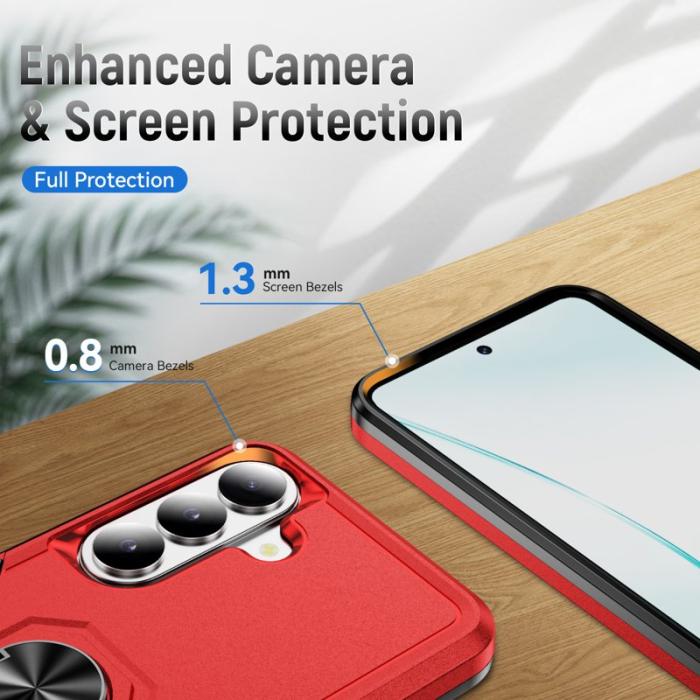 OEM - Mobilskal för Samsung Galaxy S26 Militärklass Ring Kickstand Plast Röd och Svart