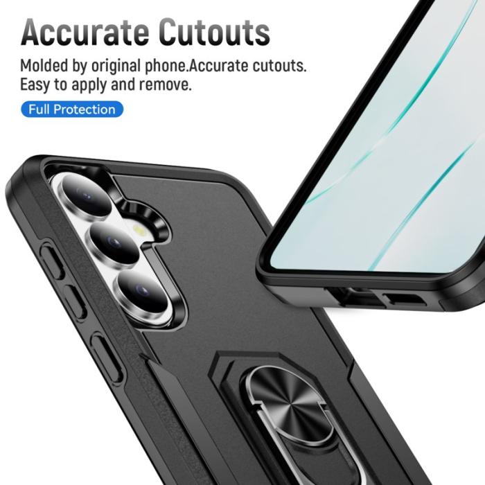 OEM - Mobilskal för Samsung Galaxy S26 Militärklass Ring Kickstand PC + TPU - Svart