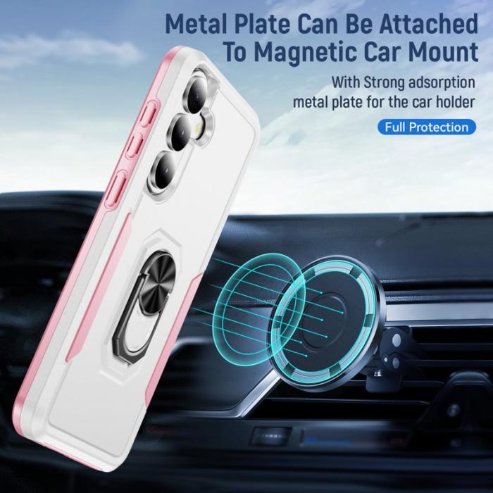 OEM - Mobilskal för Samsung Galaxy S26 Militärklass Ring Kickstand Plast - Vit + Rosa