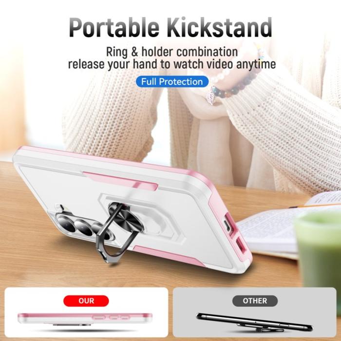 OEM - Mobilskal för Samsung Galaxy S26 Militärklass Ring Kickstand Plast - Vit + Rosa
