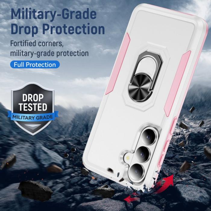OEM - Mobilskal för Samsung Galaxy S26 Militärklass Ring Kickstand Plast - Vit + Rosa