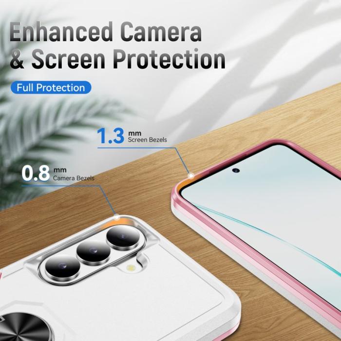 OEM - Mobilskal för Samsung Galaxy S26 Militärklass Ring Kickstand Plast - Vit + Rosa