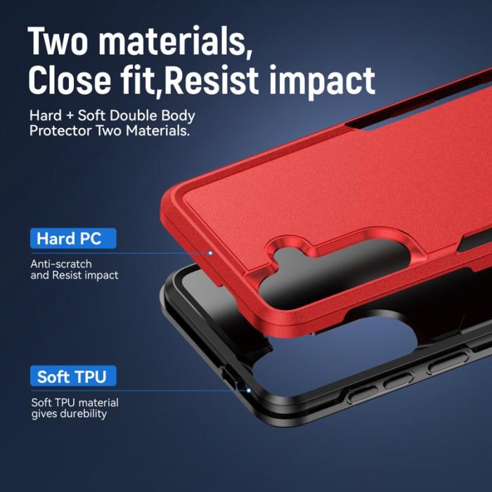 OEM - Mobilskal för Samsung Galaxy S26 PC + TPU Militärklass Skydd - Röd och Svart
