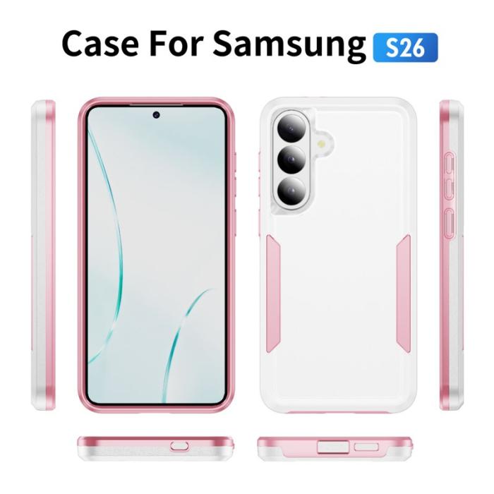 OEM - Mobilskal för Samsung Galaxy S26 PC + TPU Militärklassad - Vit + Rosa