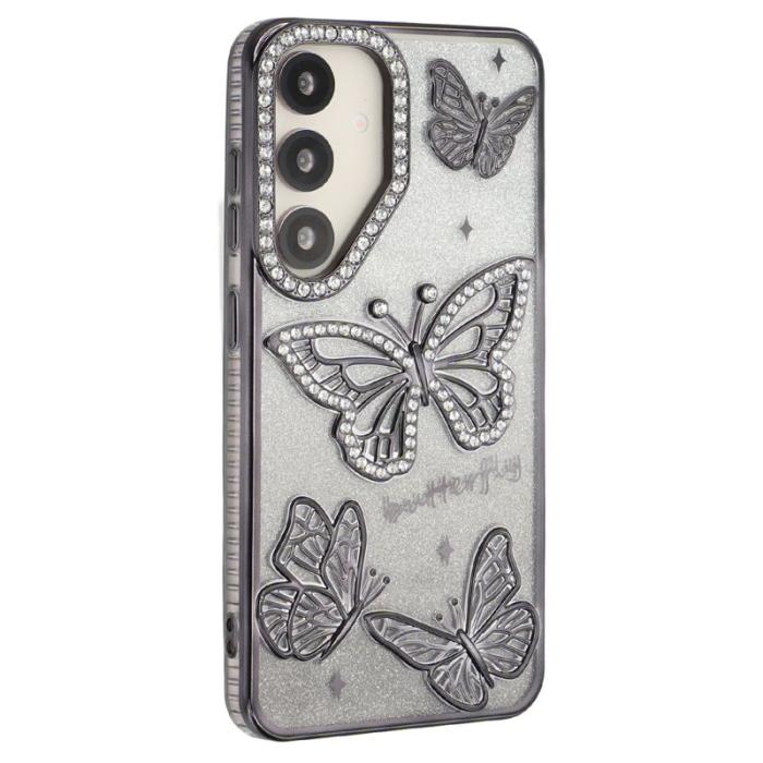 OEM - Mobilskal för Samsung Galaxy S26 Plus 3D Fjäril Rhinestones TPU - Svart