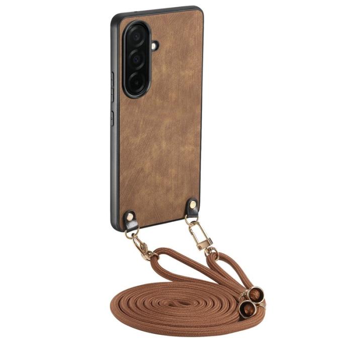 OEM - Mobilskal för Samsung Galaxy S26 Plus Konstläder Justerbar rem - Brun