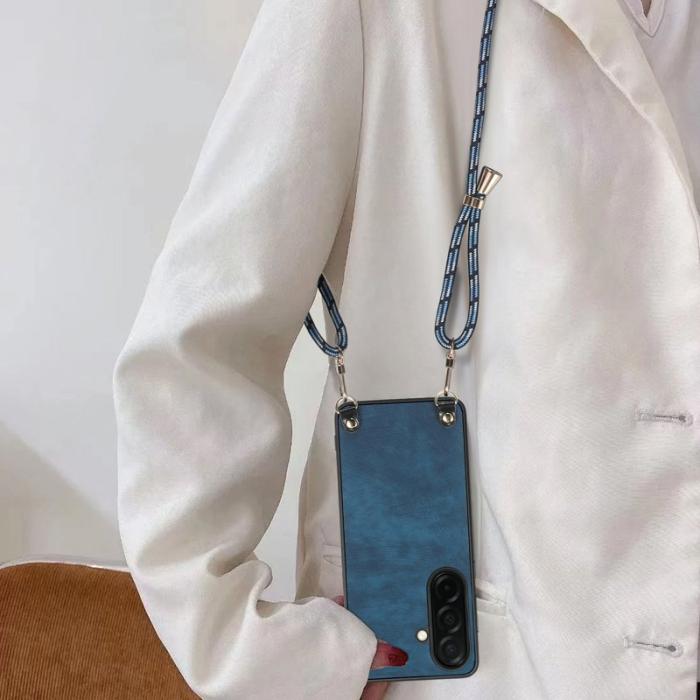 OEM - Mobilskal för Samsung Galaxy S26 Plus Konstläder med rem - Blå