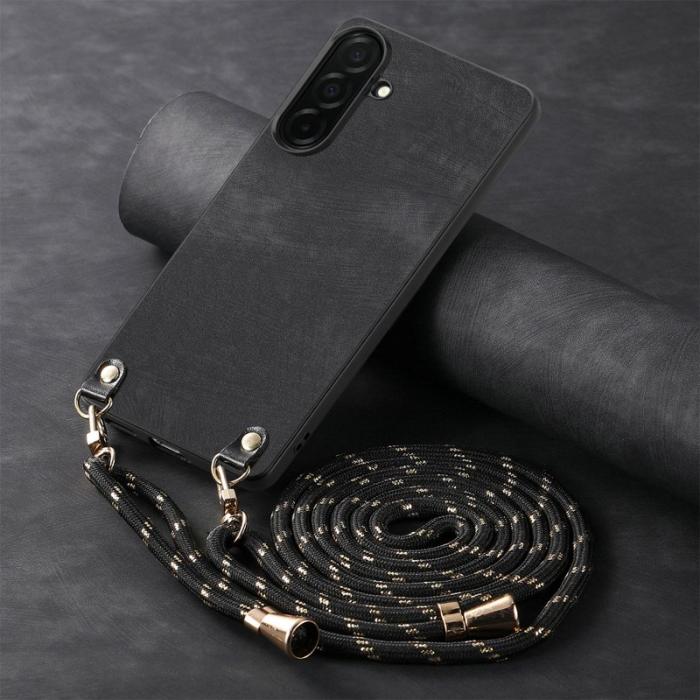 OEM - Mobilskal för Samsung Galaxy S26 Plus Konstläder med rem - Svart