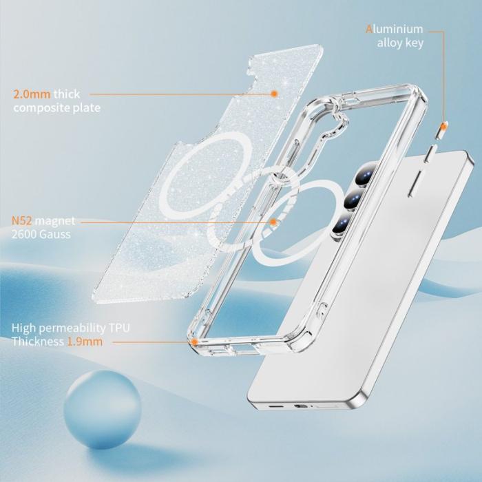 OEM - Mobilskal för Samsung Galaxy S26 Plus Glitter Magnetiskt PC + TPU - Vit