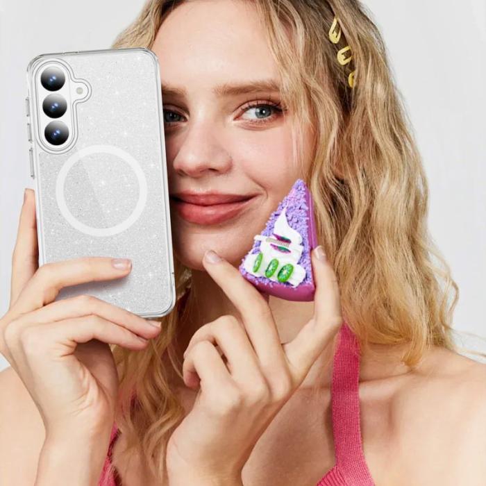 OEM - Mobilskal för Samsung Galaxy S26 Plus Glitter Magnetiskt PC + TPU - Vit