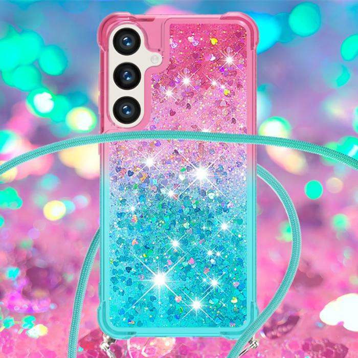 OEM - Mobilskal för Samsung Galaxy S26 Plus Gradient TPU med rem - Rosa/Skyblå