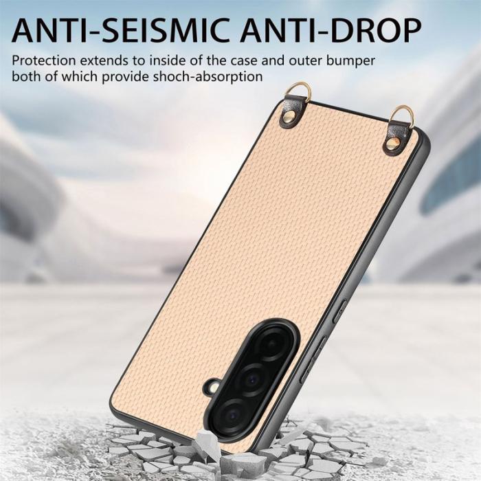 OEM - Mobilskal för Samsung Galaxy S26 Plus Kolfiber Hybrid med Rem - Aprikos