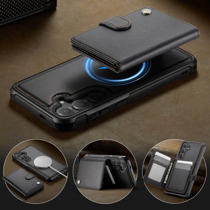 JEEHOOD - JEEHOOD Mobilskal för Samsung Galaxy S26 Plus Magnetiskt Konstläder RFID - Svart