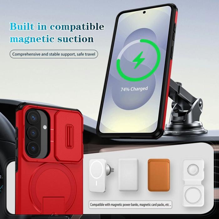 OEM - Mobilskal för Samsung Galaxy S26 Plus Magnetiskt Kickstand PC + TPU - Röd