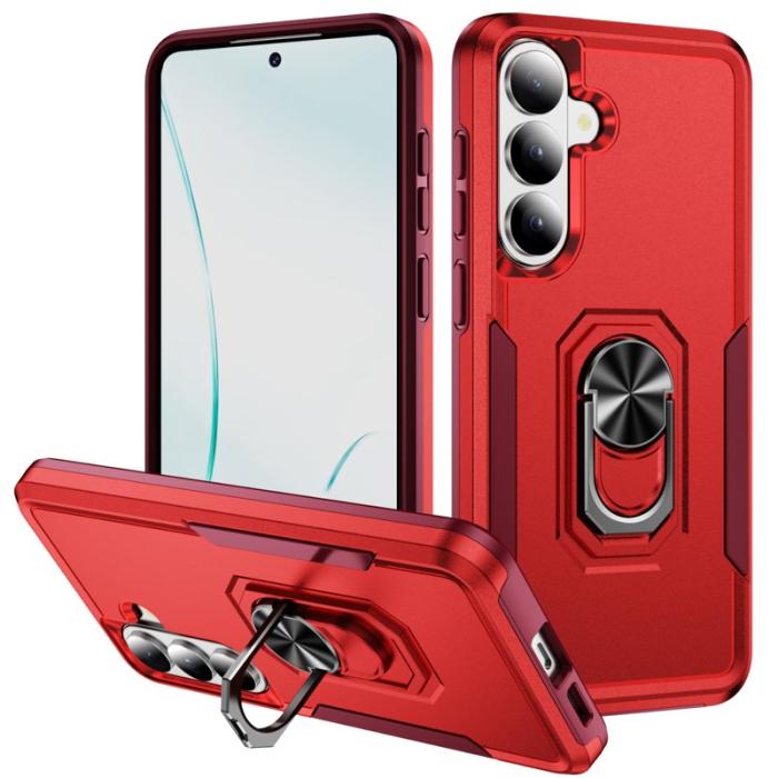OEM - Mobilskal för Samsung Galaxy S26 Plus Militärklass Ring Kickstand PC + TPU - Röd
