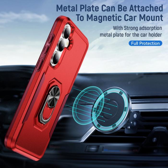 OEM - Mobilskal för Samsung Galaxy S26 Plus Militärklass Ring Kickstand PC + TPU - Röd