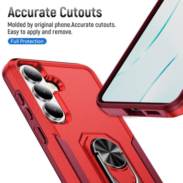 OEM - Mobilskal för Samsung Galaxy S26 Plus Militärklass Ring Kickstand PC + TPU - Röd