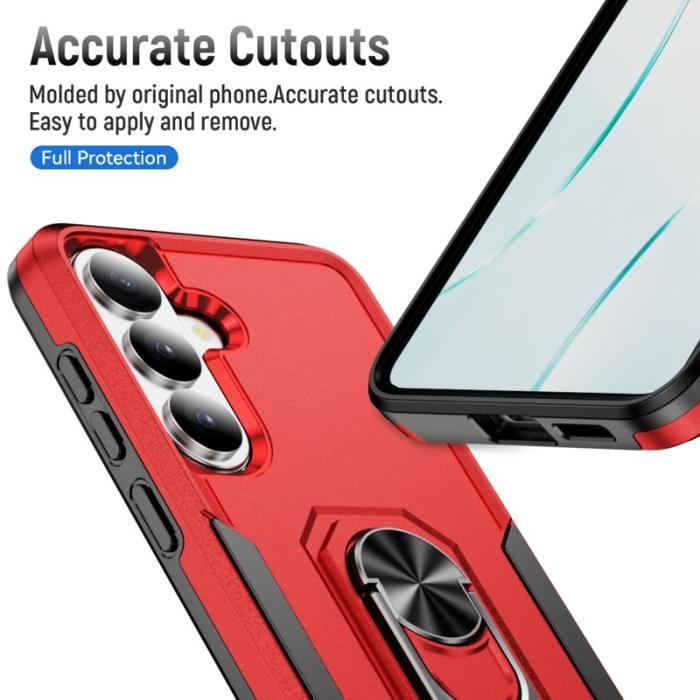 OEM - Mobilskal för Samsung Galaxy S26 Plus Militärklass Ring Kickstand Röd och Svart