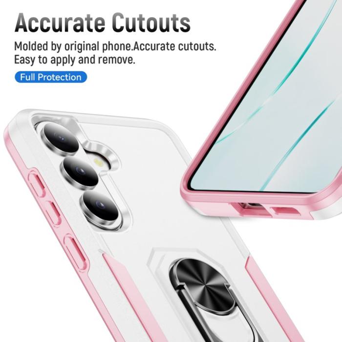 OEM - Mobilskal för Samsung Galaxy S26 Plus Militärklass Ring Kickstand - Vit Rosa