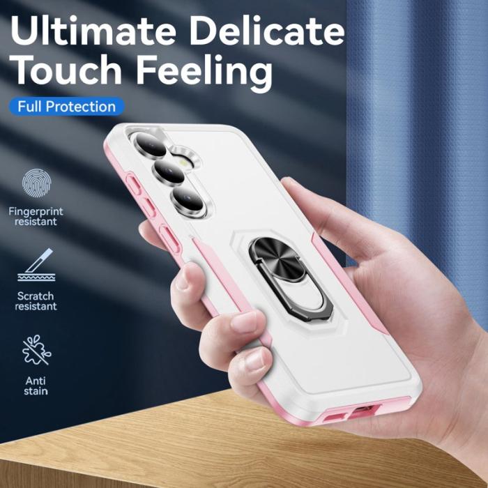 OEM - Mobilskal för Samsung Galaxy S26 Plus Militärklass Ring Kickstand - Vit Rosa