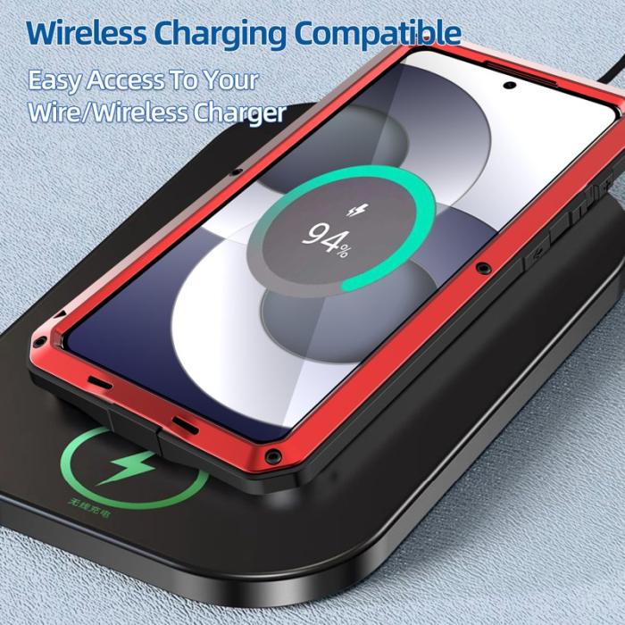 OEM - Mobilskal för Samsung Galaxy S26 Plus Silikon + Metall med Skärmskydd - Röd