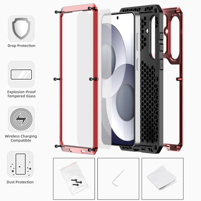 OEM - Mobilskal för Samsung Galaxy S26 Plus Silikon + Metall med Skärmskydd - Röd