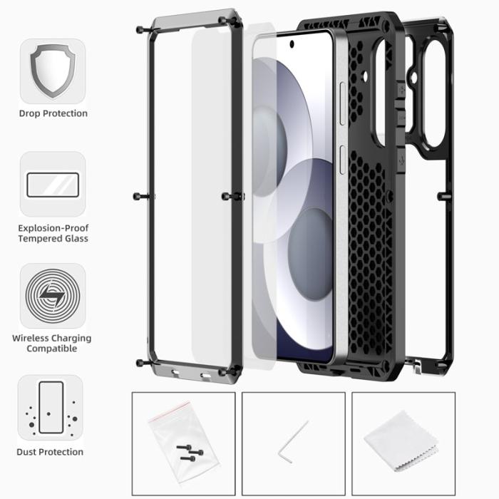 OEM - Mobilskal för Samsung Galaxy S26 Plus Silikon + Metall med Skärmskydd - Svart