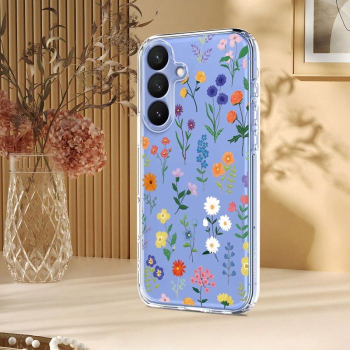 OEM - Mobilskal för Samsung Galaxy S26 Plus TPU - Prickiga blommor - Vit